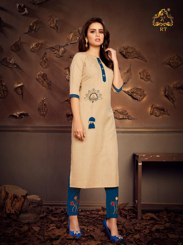 Buy SHAZU TRENDS Khadi Cotton Kurti Trousers Set for Girls and Women Round  Neck Frills Collor Online In India At Discounted Prices